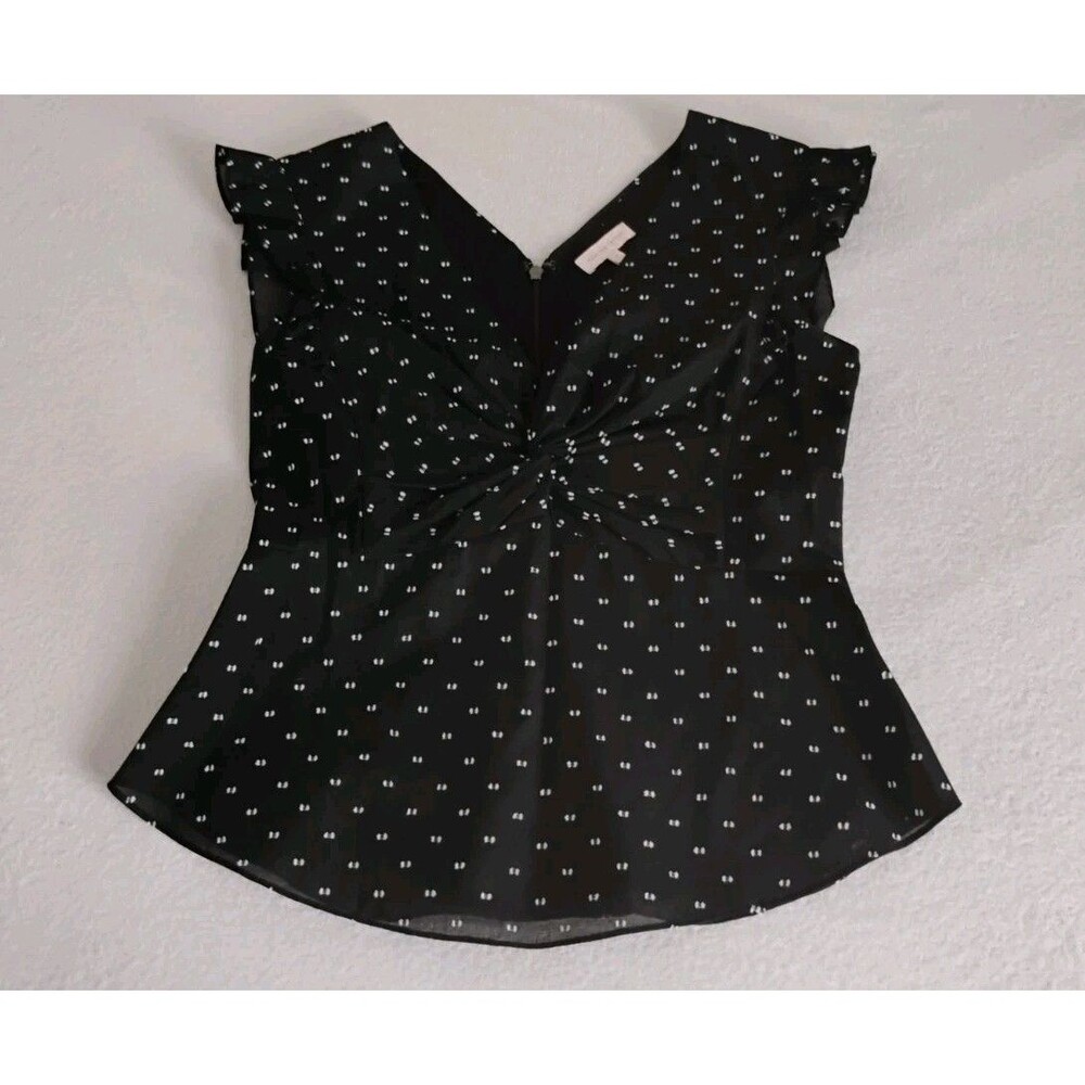 Rebecca Taylor Shirt Peplum Top Women's Black Dot Ruffle Sleeveless Peasant 0 EC